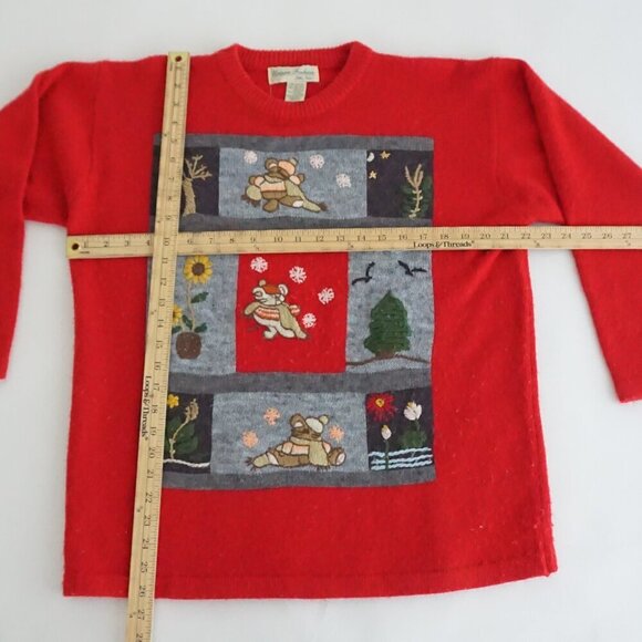 Vintage Unison Fashion Red Christmas Teddy Bear Crewneck Knit Sweater L - Picture 4 of 10